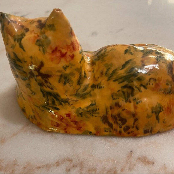 Vintage Decoupage Ceramic Chintz Cat Floral Pattern Figurine Felt Bottom - Picture 2 of 5